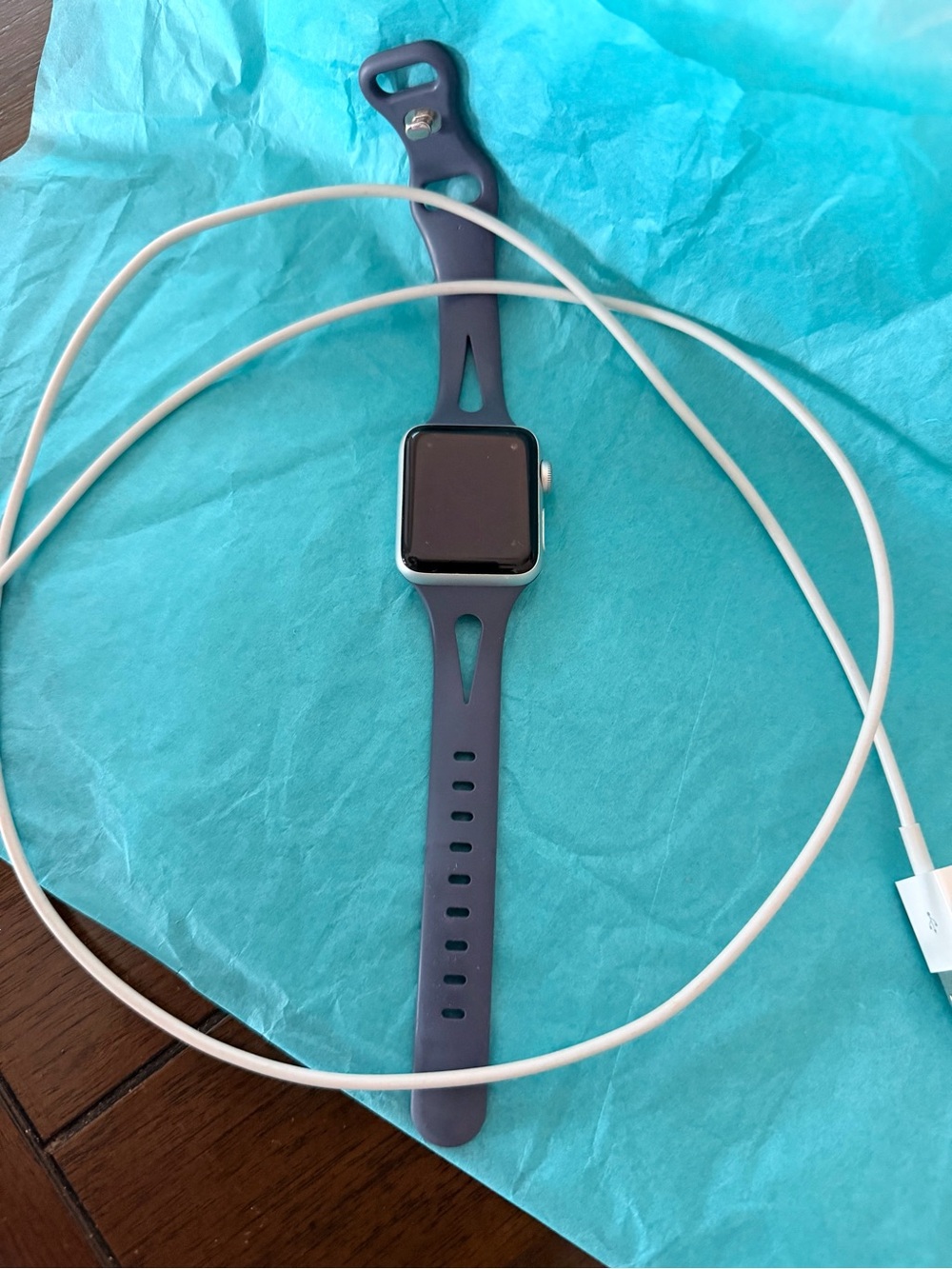Apple Watch with Navy Sport Band and Silver Case - Series 3